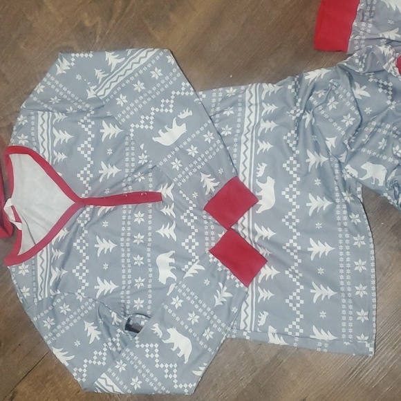 3pc CHRISTMAS PAJAMA SET POLAR BEAR/TREE PRINT GREY/WHITE/RED SZ SMALL - Picture 3 of 5